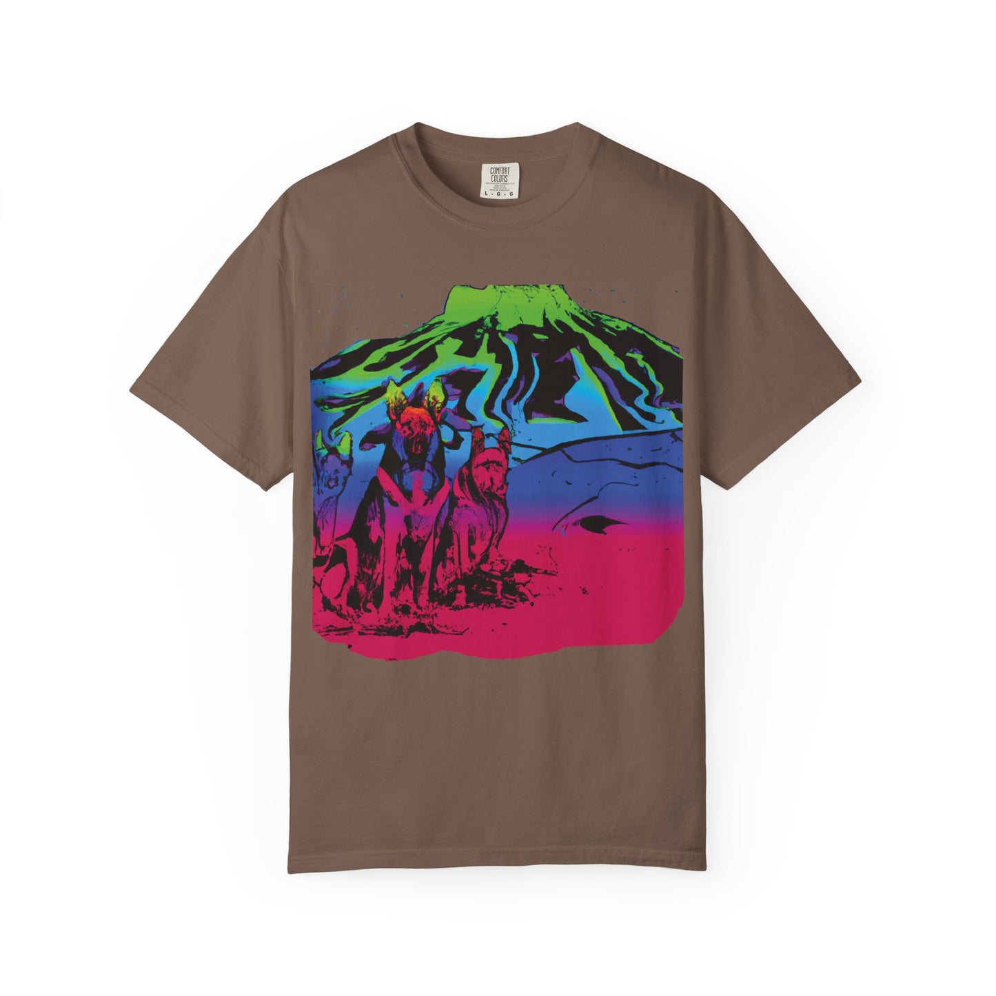 Psychedelic Volcano Dogs T-Shirt — Neon Mountain Graphic Tee