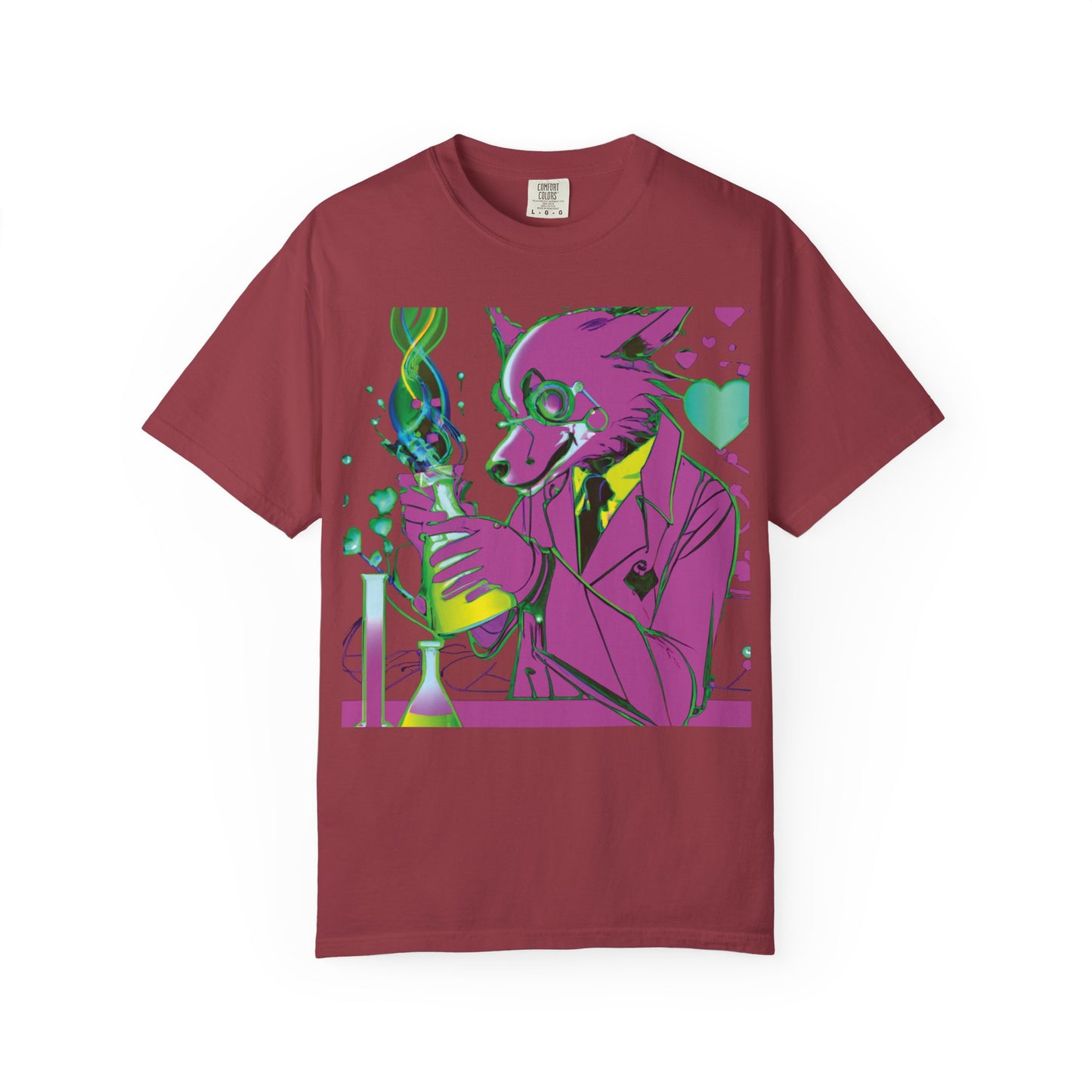 Wolf Chemist Graphic T-Shirt — Neon Vibe Animal Scientist Tee