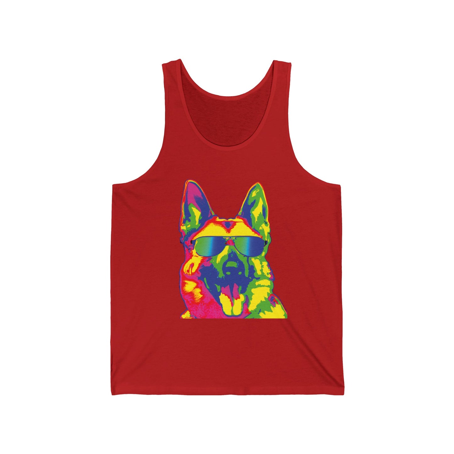 Colorful Neon German Shepherd Tank Top — Retro Dog Graphic Tank
