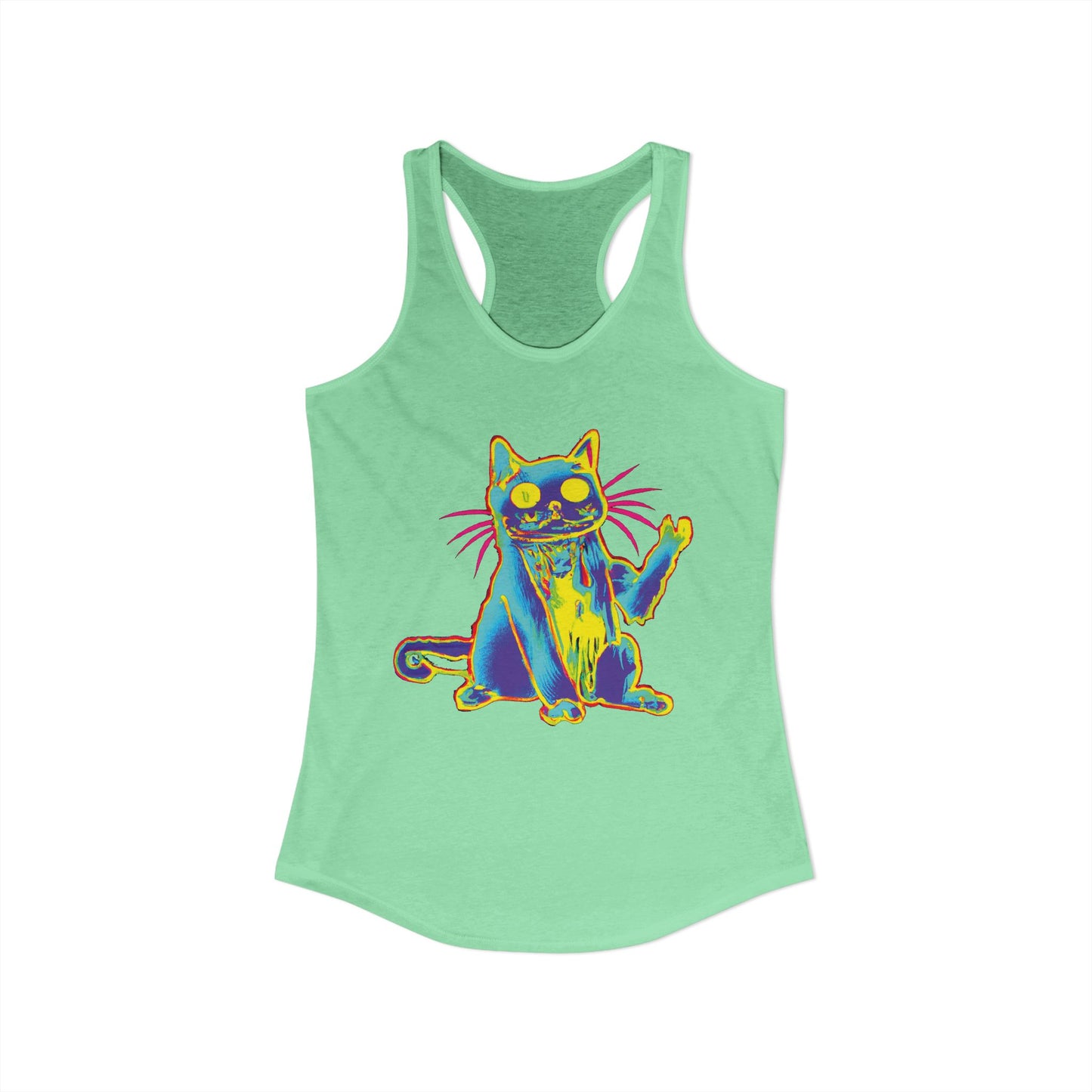 Trippy Cat 'Hi' Racerback Tank — Women's Graphic Tank Top