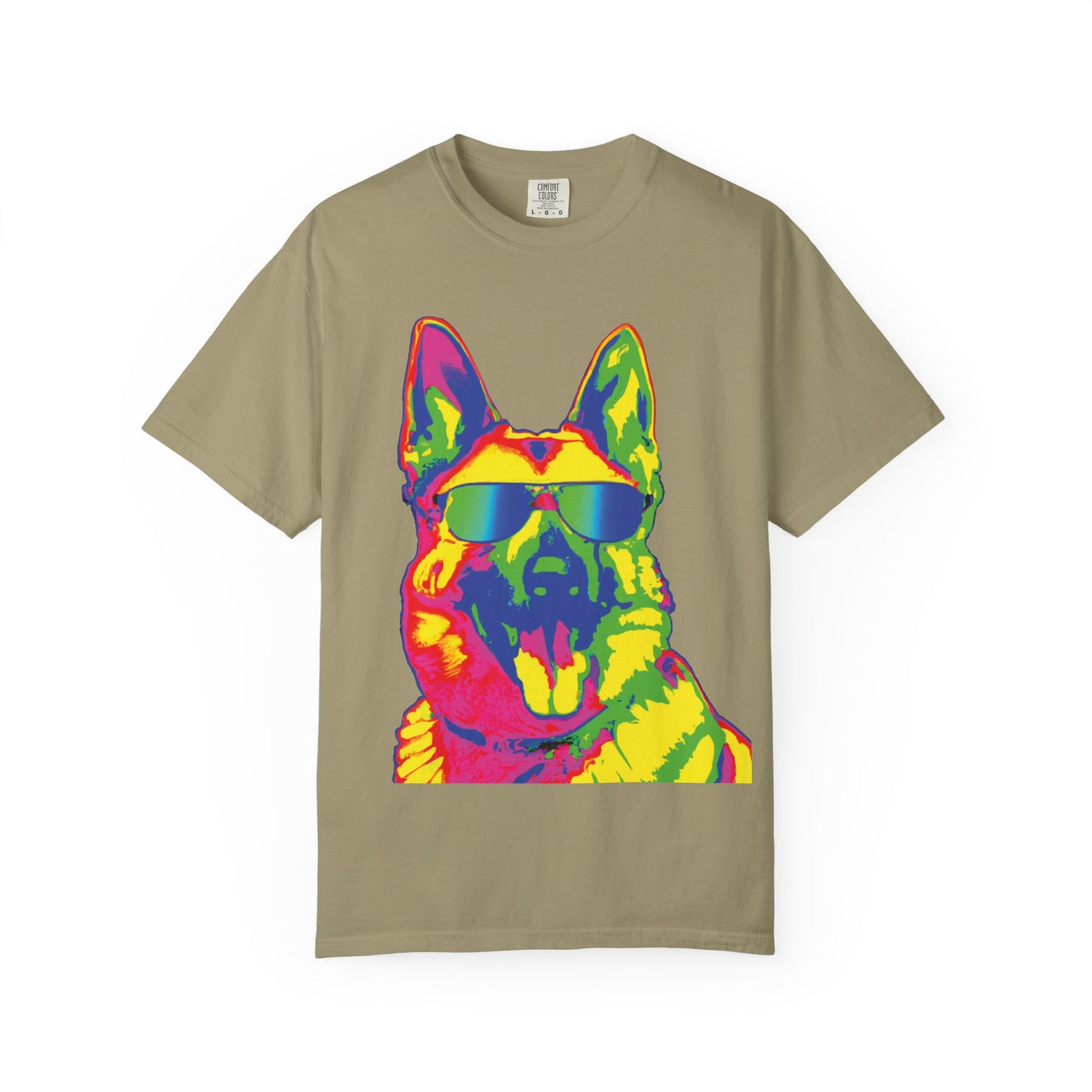 Retro Neon German Shepherd Tee — Cool Sunglasses Dog Graphic T-Shirt