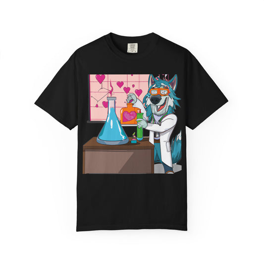 Science Wolf T-Shirt — Cute Mad Scientist Husky Cartoon with Heart Potion