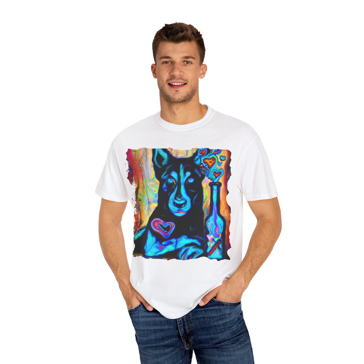 Colorful Husky Art T-Shirt — Vibrant Neon Dog Portrait Tee