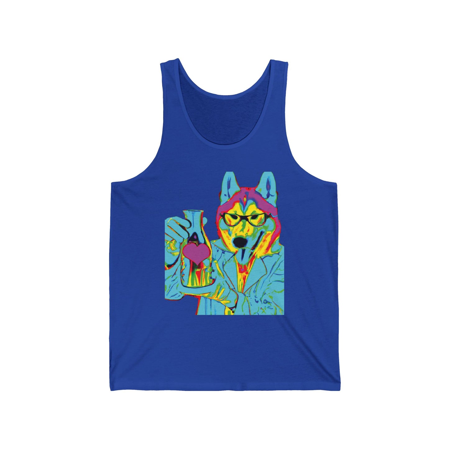 Vibrant Psychedelic Husky Tank Top — Neon Dog Art Graphic Tank
