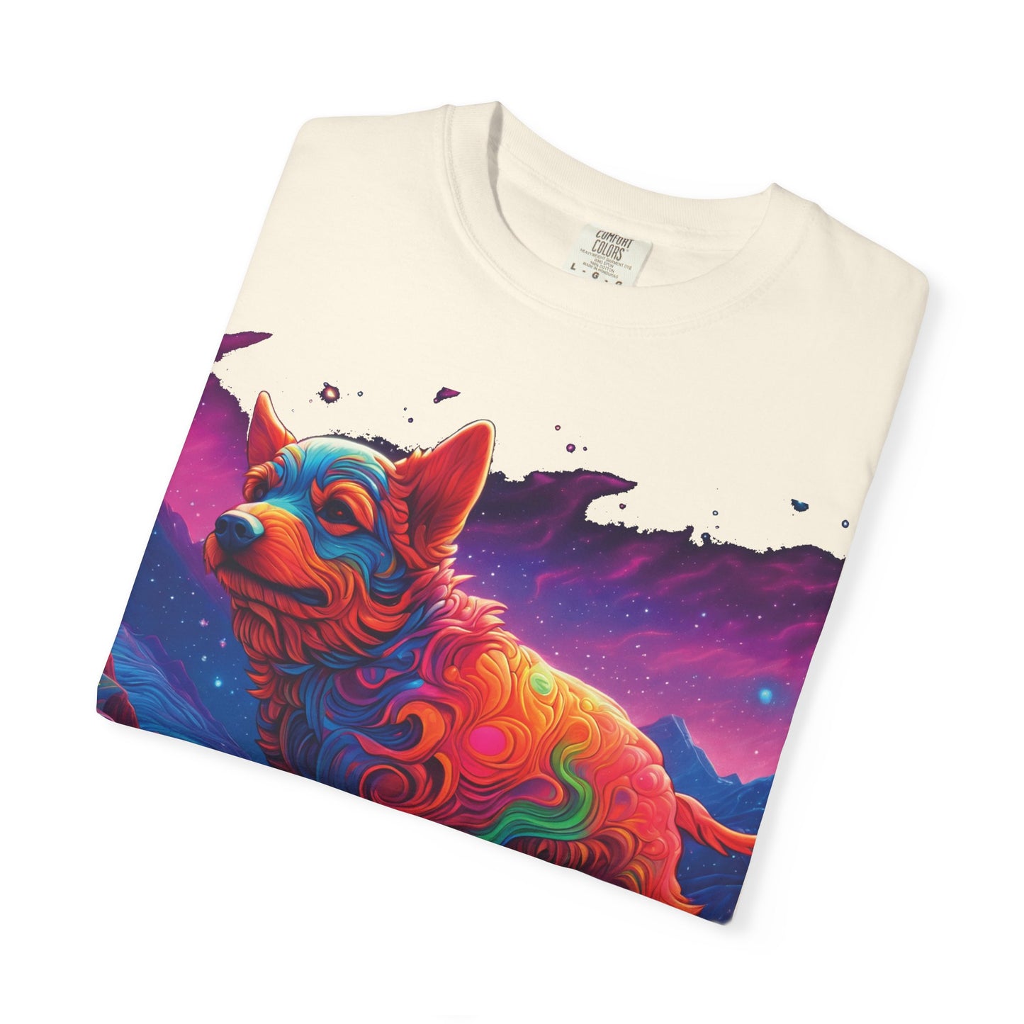 Psychedelic Fox Dog T-Shirt — Vibrant Neon Animal Art Tee (Includes PLURROUT.com Back Print)