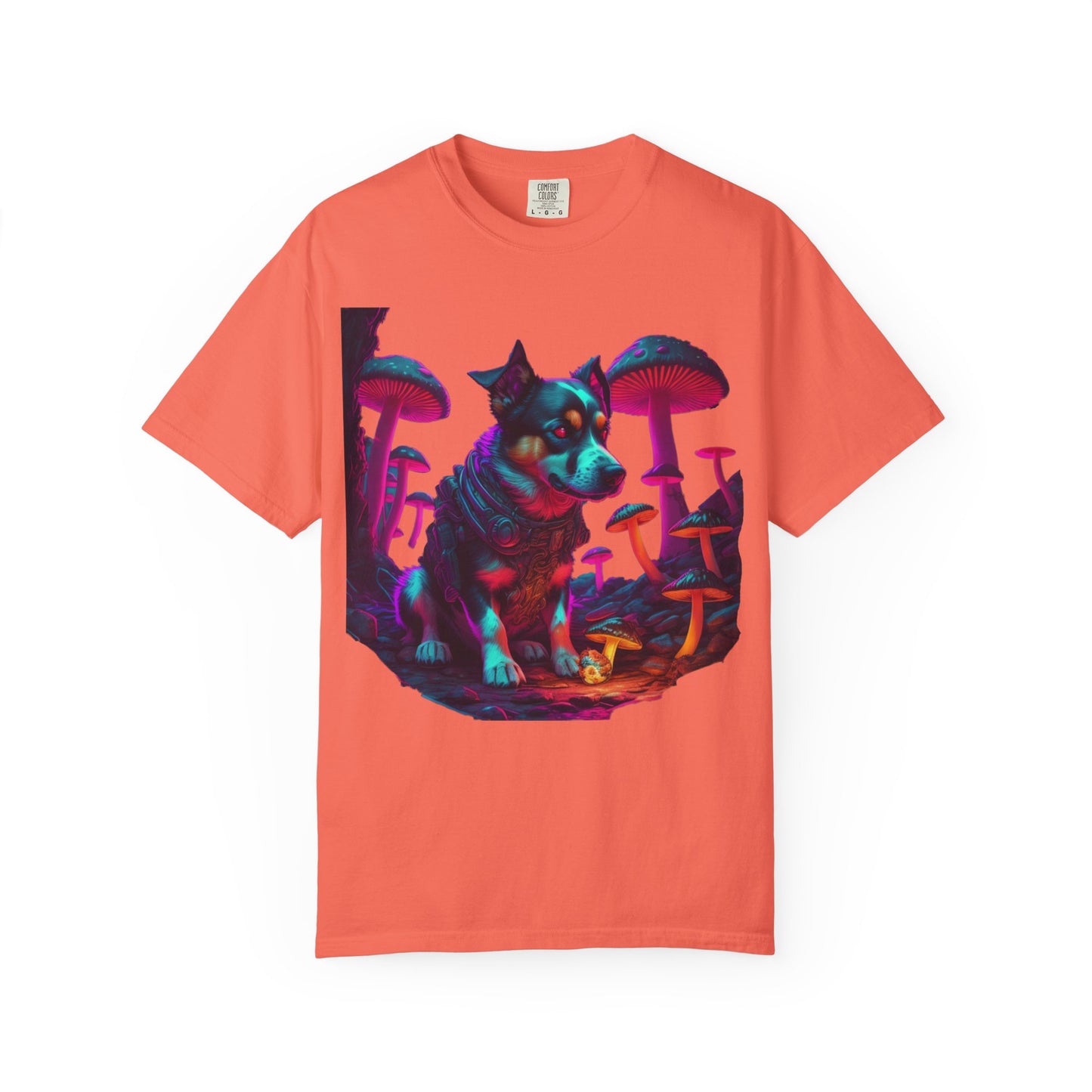 Psychedelic Husky T-Shirt — Neon Mushroom Dog Graphic Tee