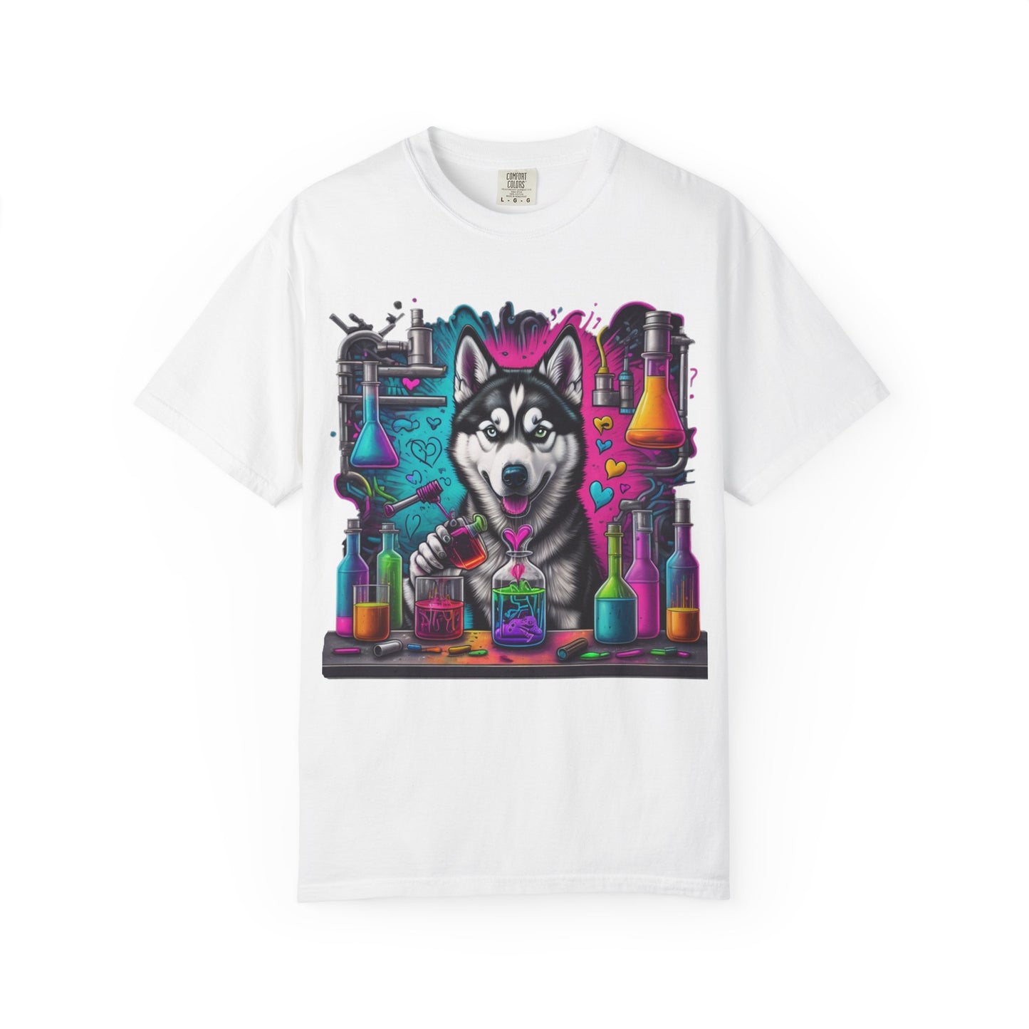 Husky Lab Graphic T-Shirt — Neon Science Dog Tee