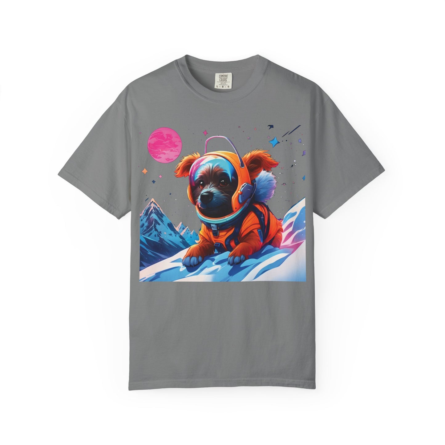 Astronaut Pug T-Shirt — Cute Space Dog Graphic Tee with PLUROUT.com Back Print