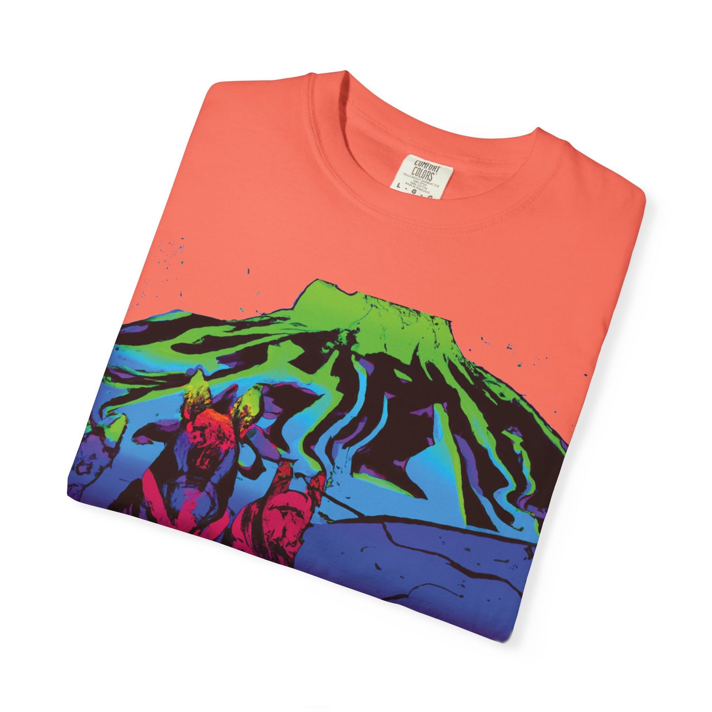 Psychedelic Volcano Dogs T-Shirt — Neon Mountain Graphic Tee