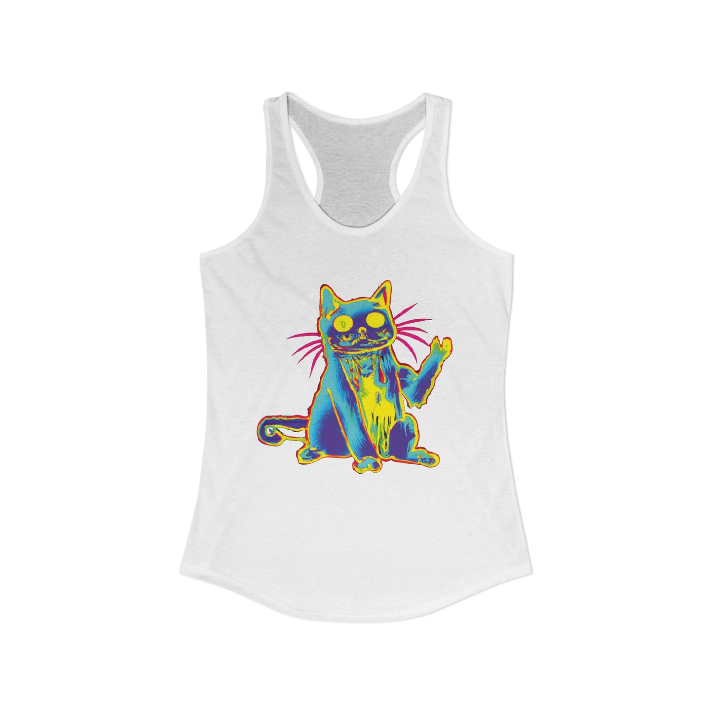 Trippy Cat 'Hi' Racerback Tank — Women's Graphic Tank Top