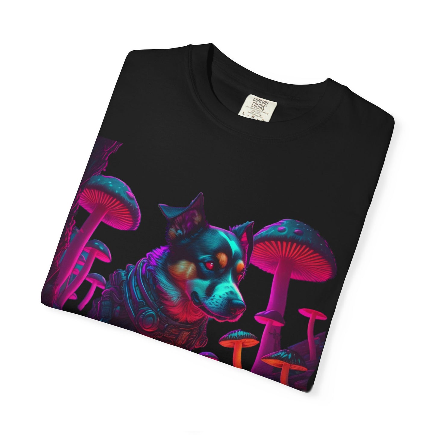 Psychedelic Husky T-Shirt — Neon Mushroom Dog Graphic Tee