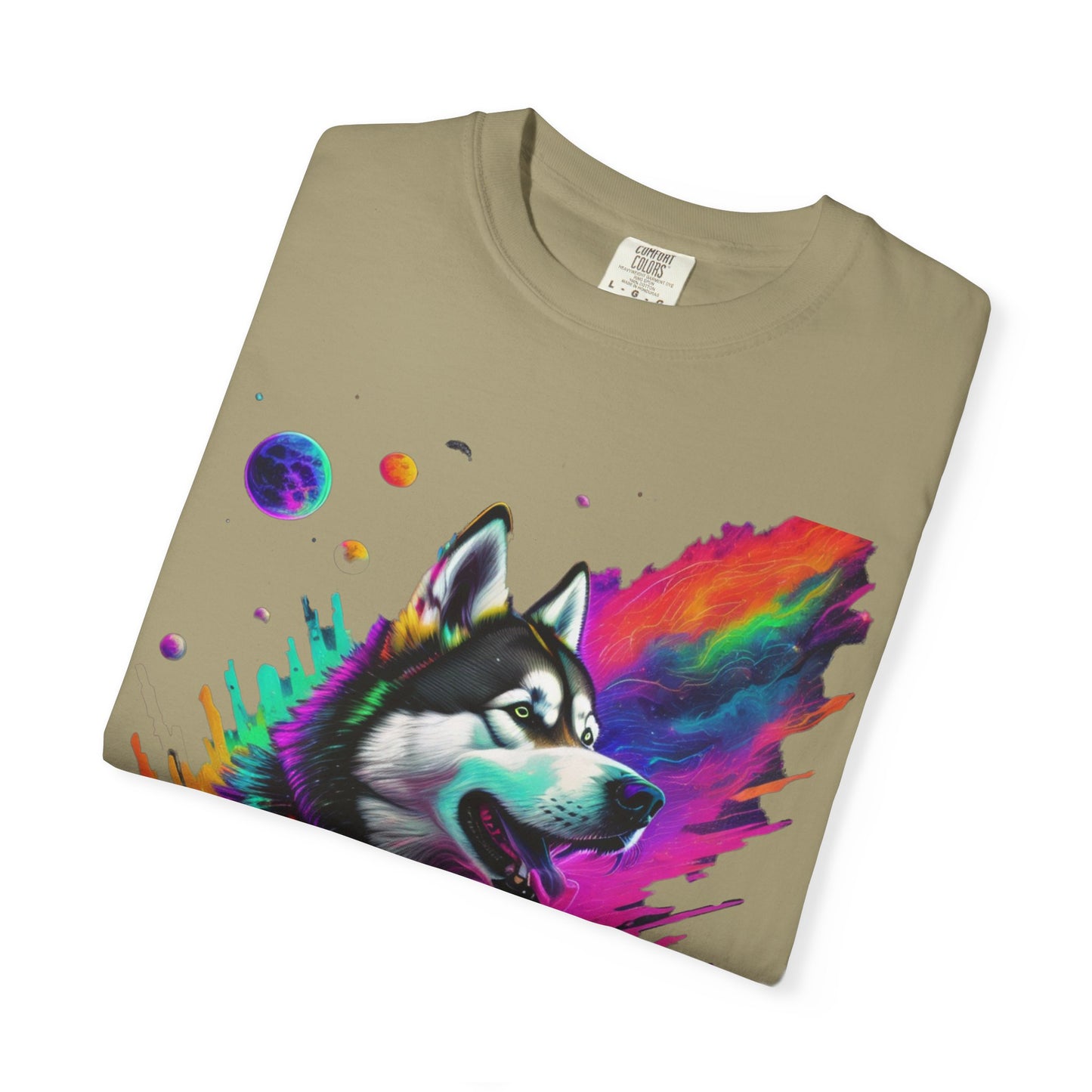 Husky Nebula T-Shirt — Colorful Cosmic Dog Art Tee