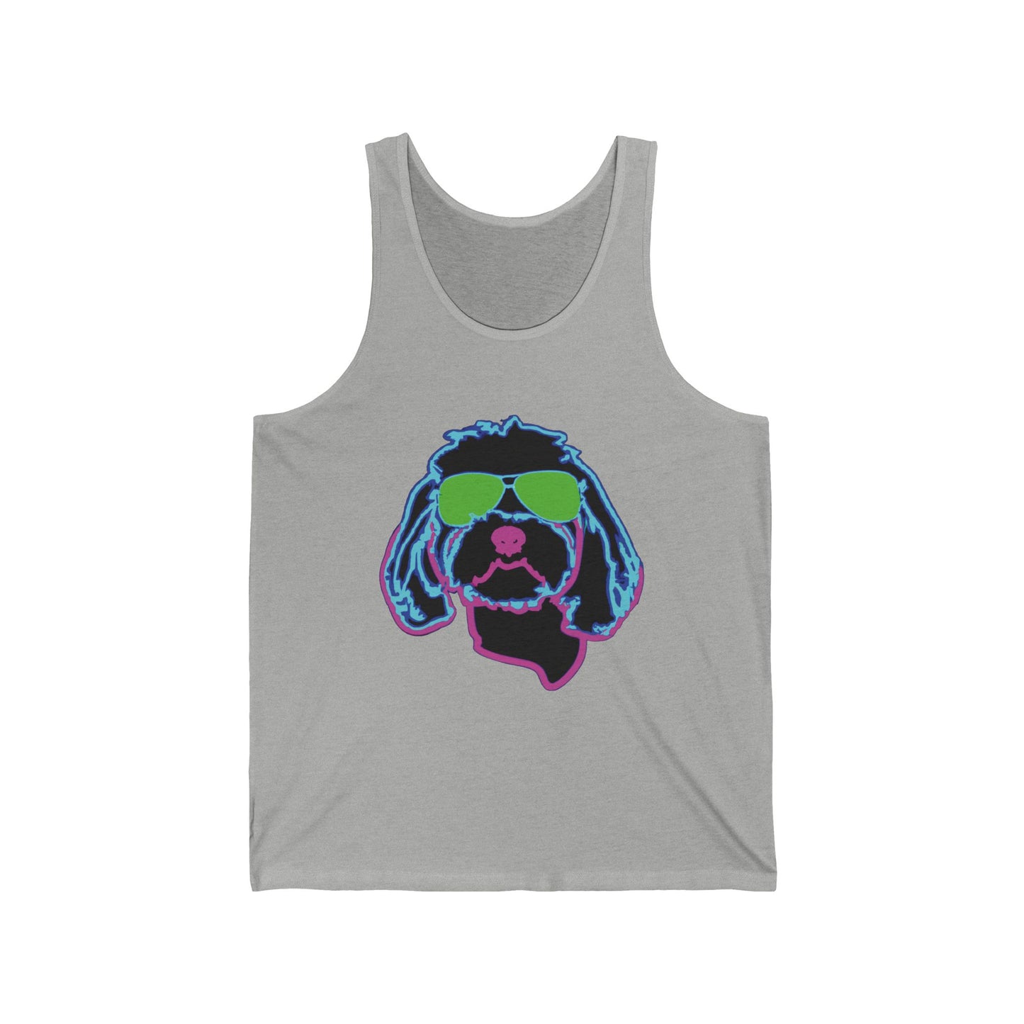 Cool Dog Sunglasses Tank Top — Neon Retro Puppy Graphic