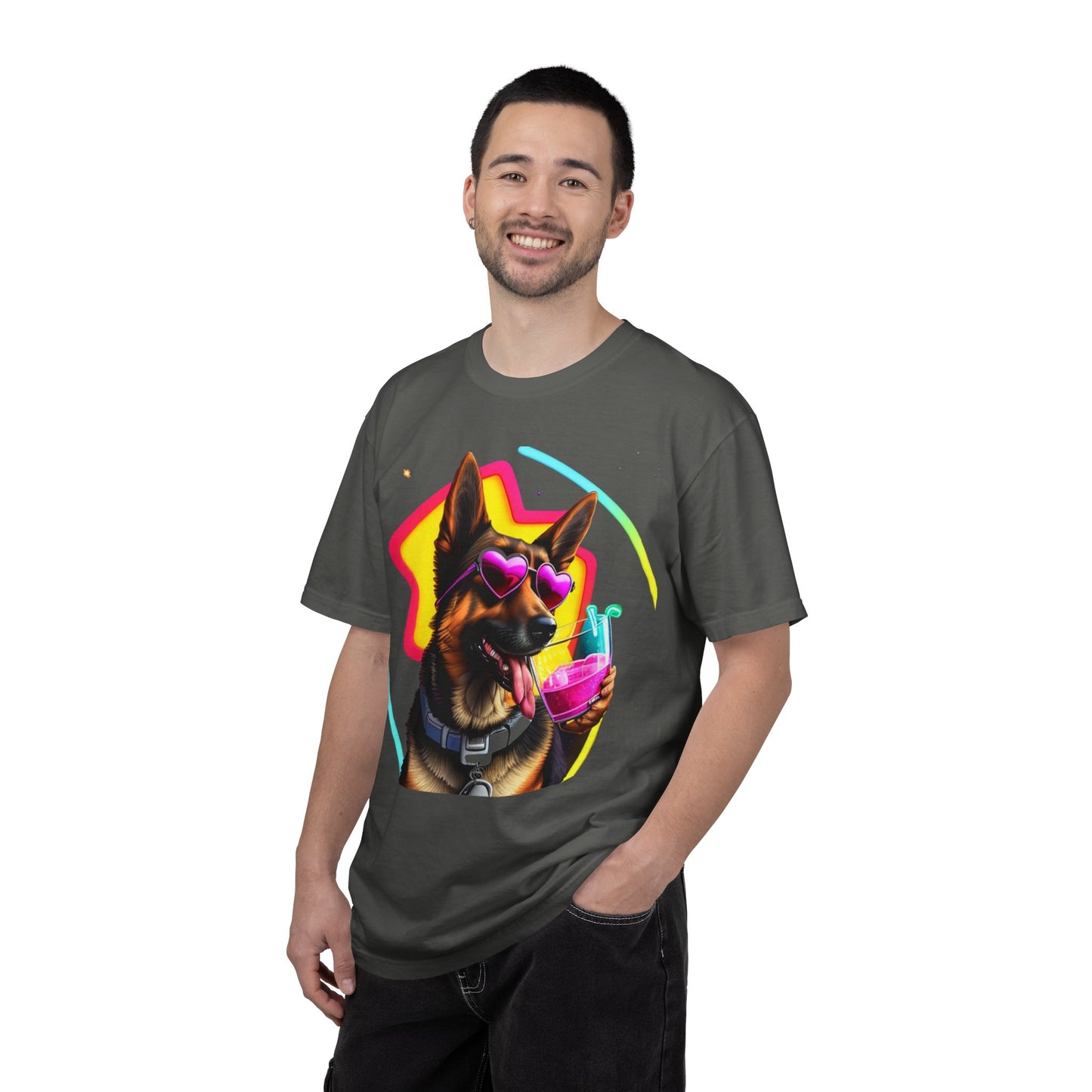 Dog Summer Tee — German Shepherd with Sunglasses & Drink