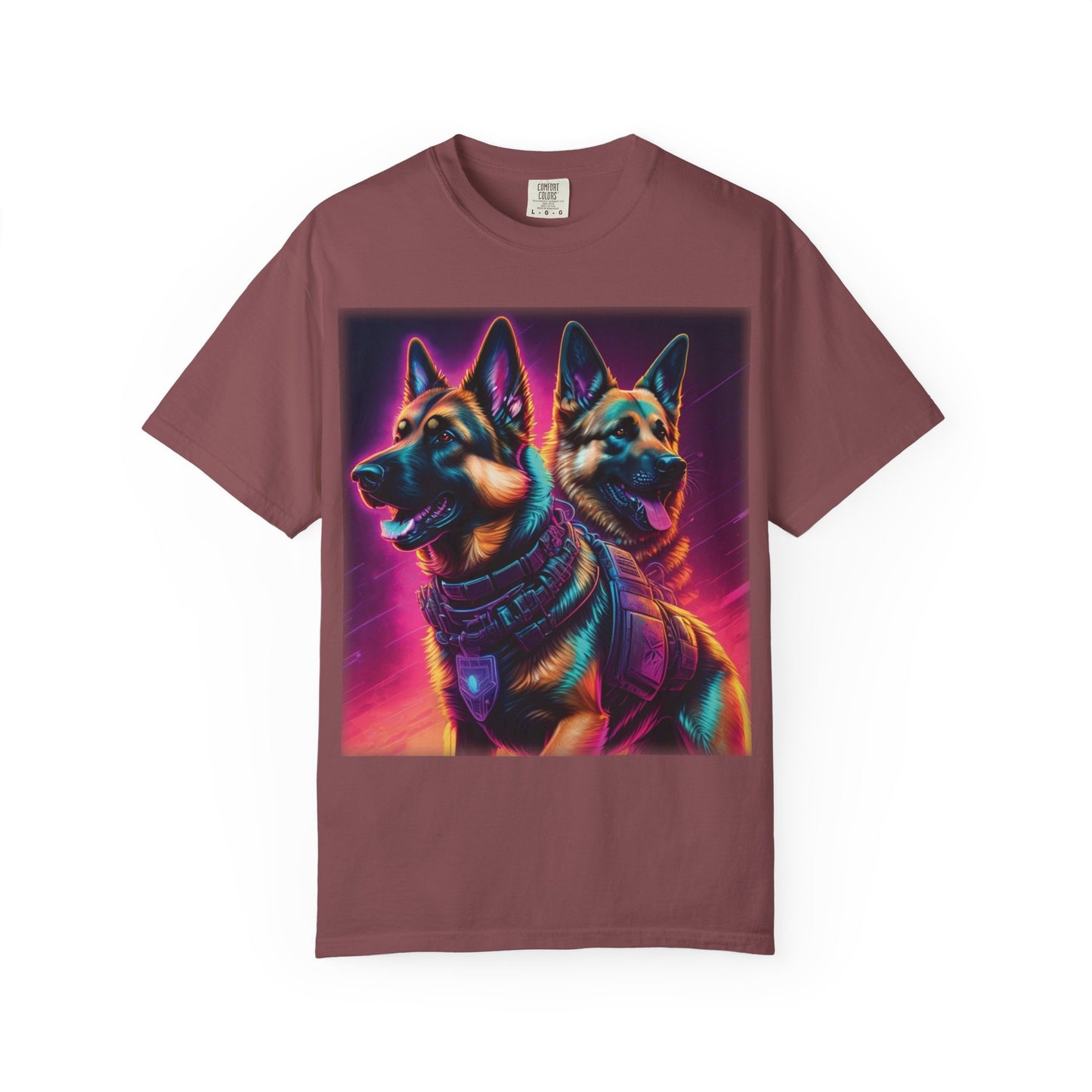 Neon K9 Duo T-Shirt — Cyber German Shepherds Graphic Tee