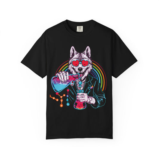 Psychedelic Husky Lab Tee — 'PlurOut.com' Graphic T-Shirt
