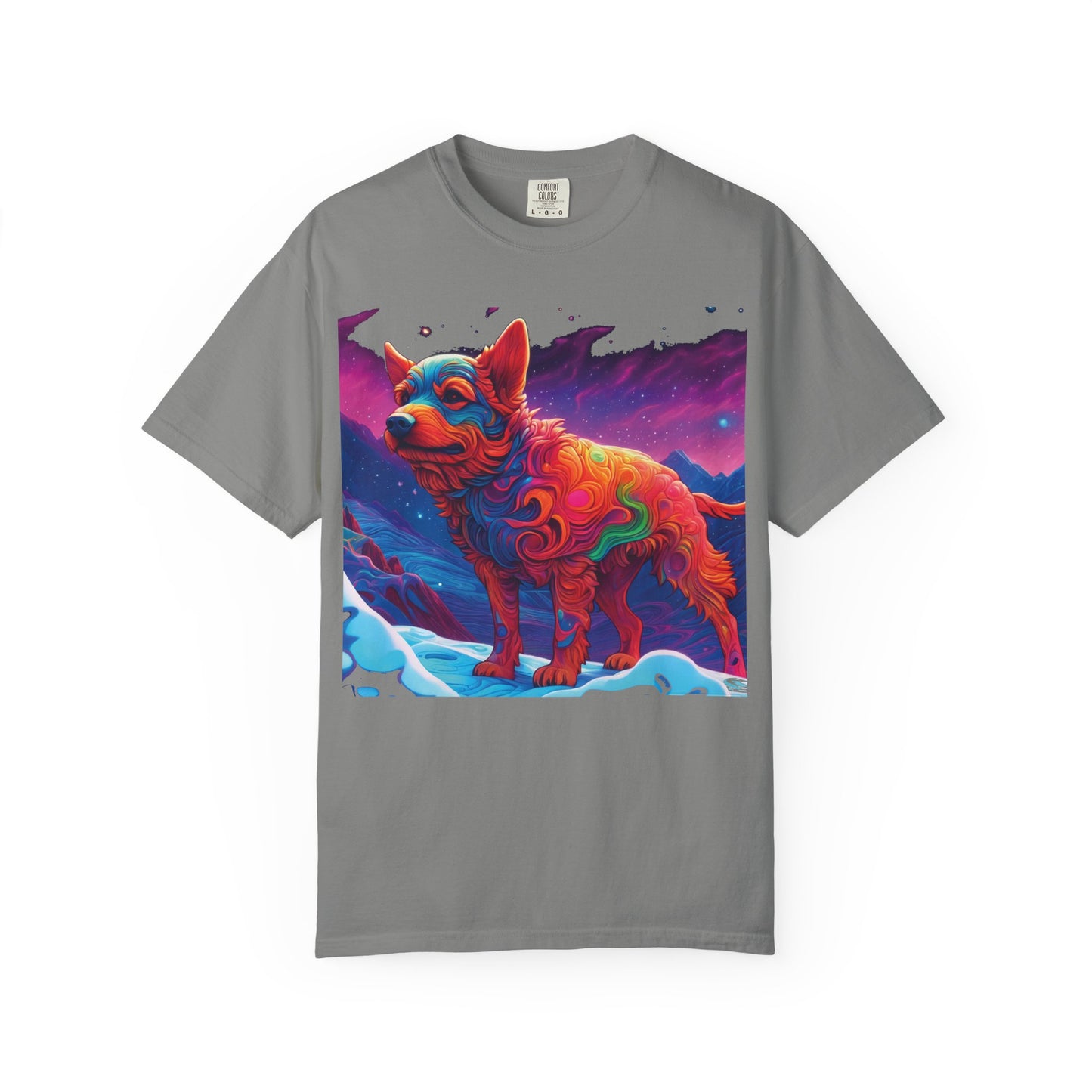Psychedelic Fox Dog T-Shirt — Vibrant Neon Animal Art Tee (Includes PLURROUT.com Back Print)
