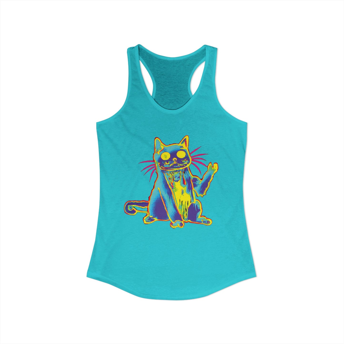 Trippy Cat 'Hi' Racerback Tank — Women's Graphic Tank Top