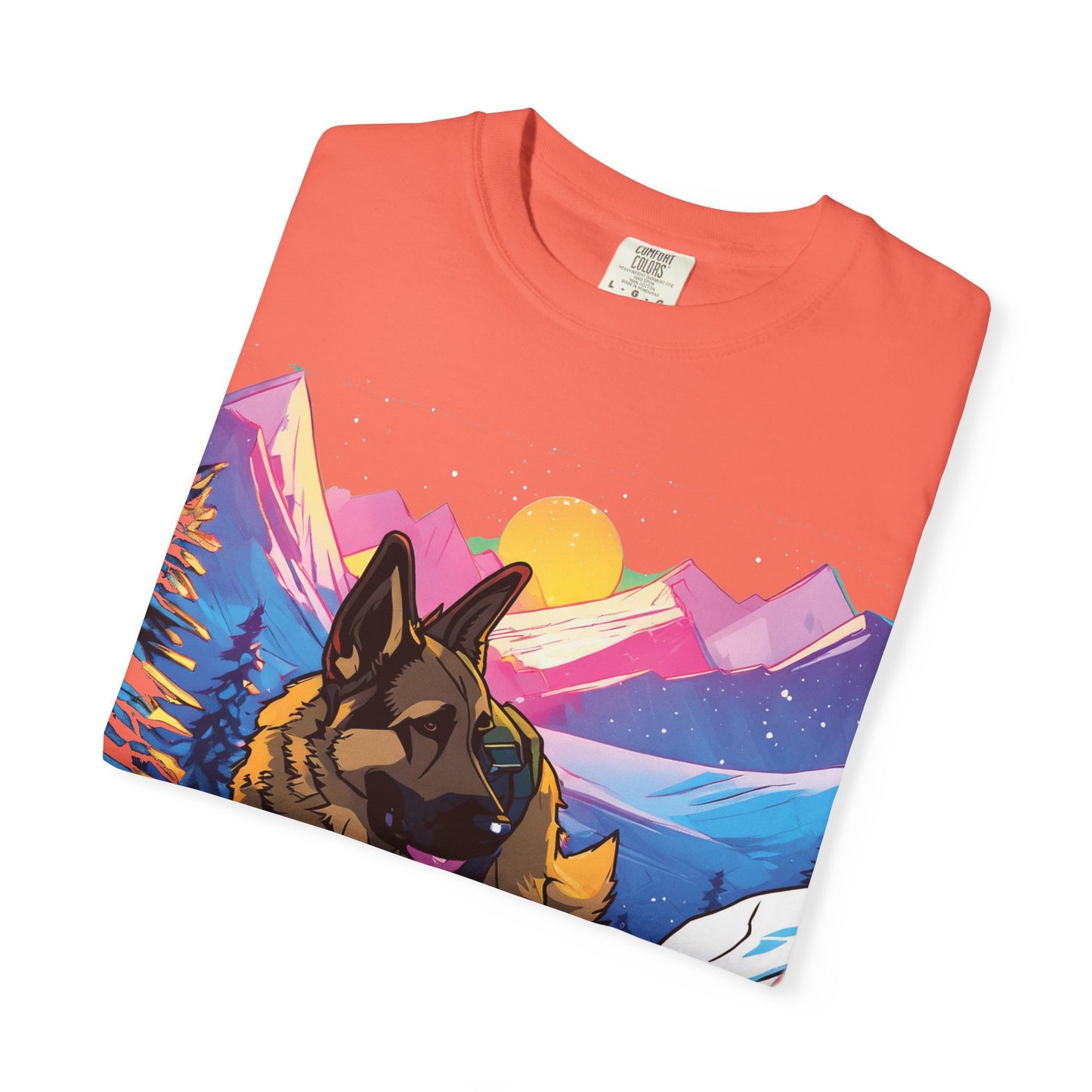 German Shepherd Mountain Sunset T-Shirt — Scenic Dog Graphic Tee