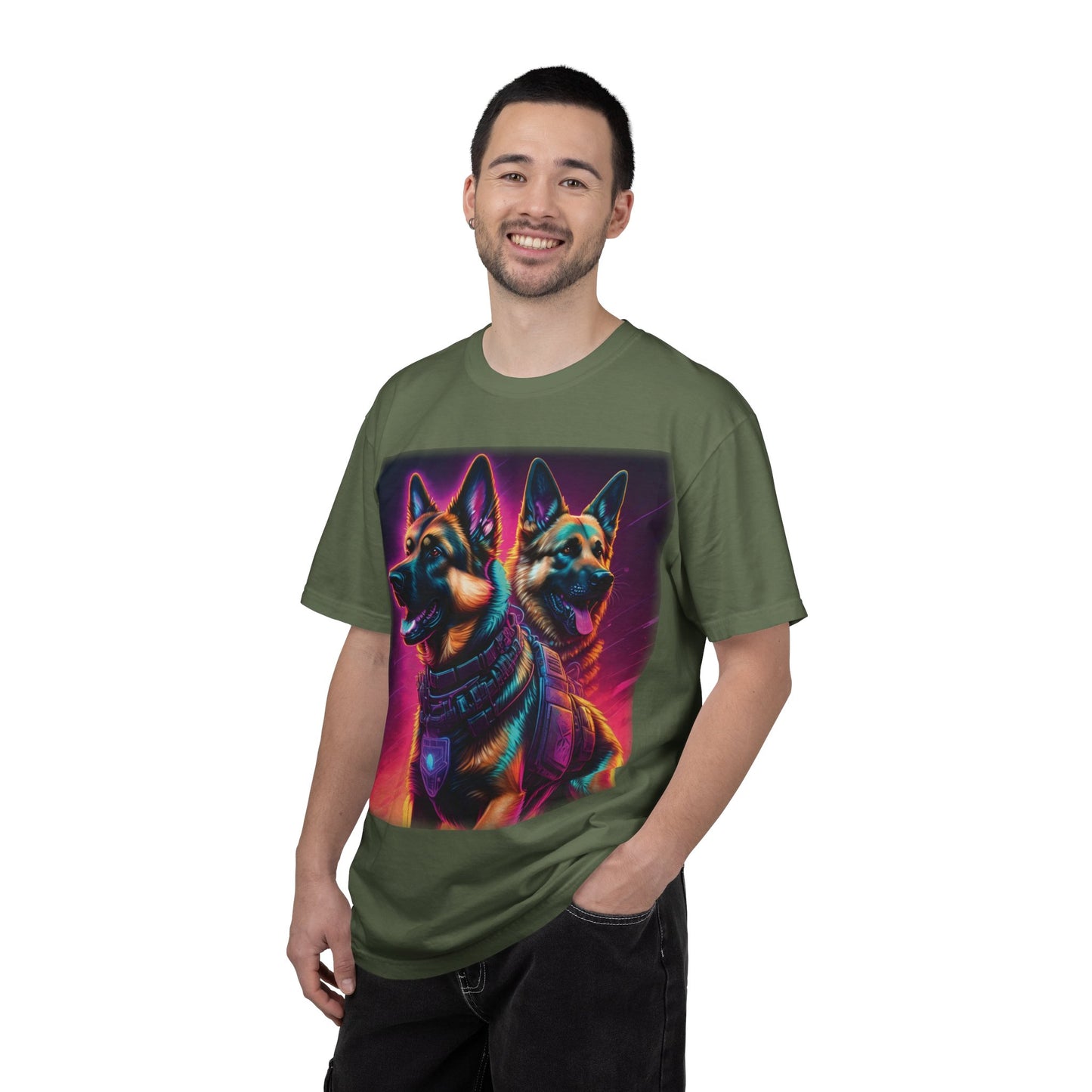 Neon K9 Duo T-Shirt — Cyber German Shepherds Graphic Tee