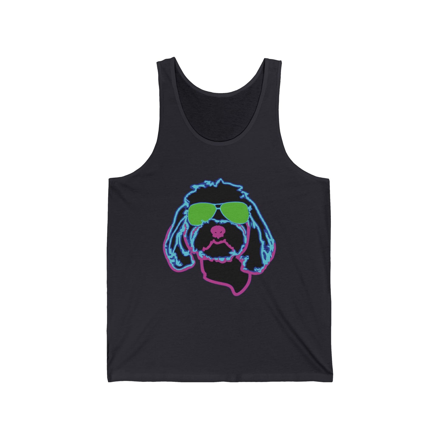 Cool Dog Sunglasses Tank Top — Neon Retro Puppy Graphic