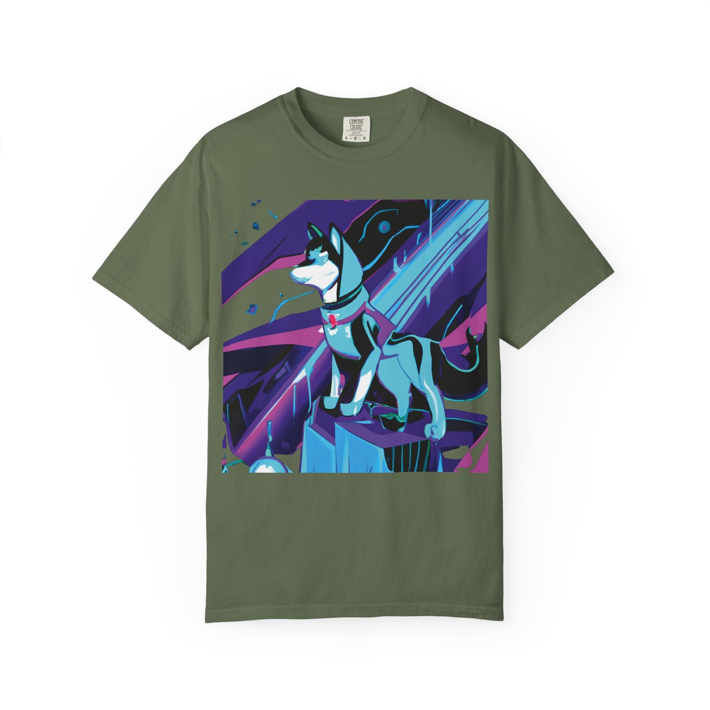 Arctic Husky Graphic T‑Shirt — Neon Cyber Wolf Design