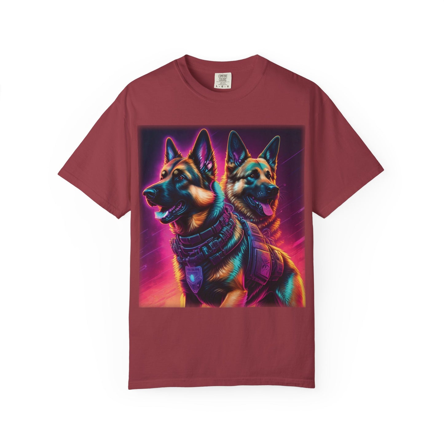 Neon K9 Duo T-Shirt — Cyber German Shepherds Graphic Tee