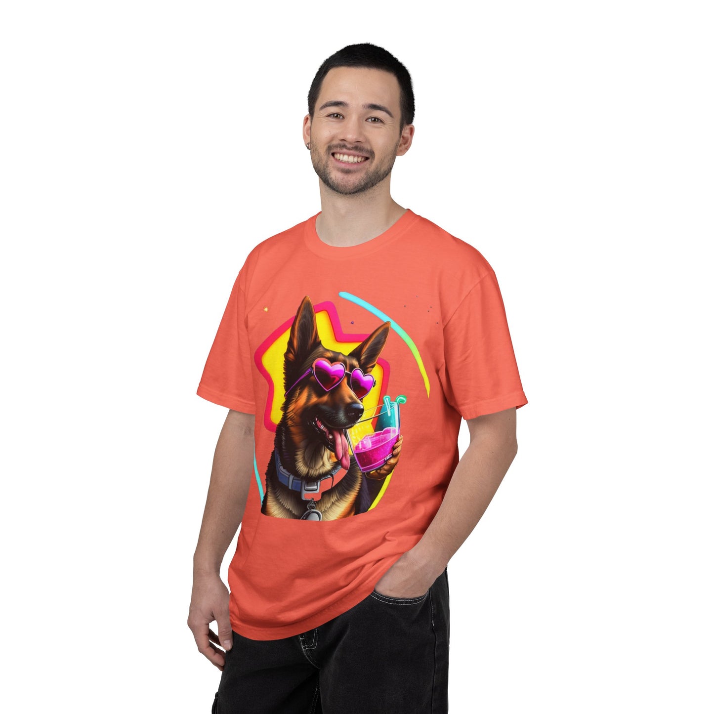 Dog Summer Tee — German Shepherd with Sunglasses & Drink