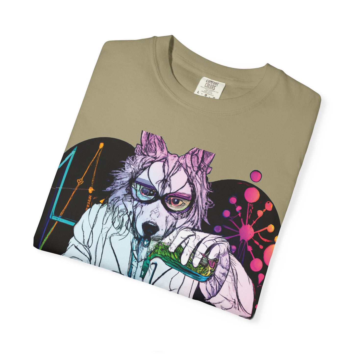 Science Wolf Heart T-Shirt — Colorful Mad Scientist Wolf Graphic Tee