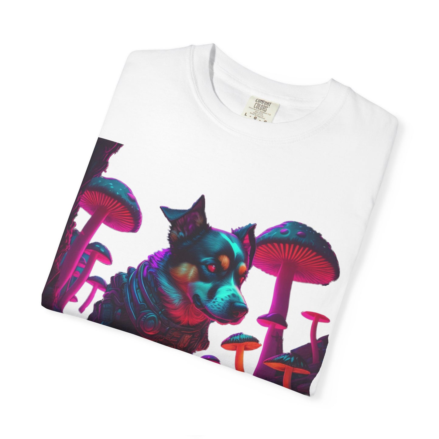 Psychedelic Husky T-Shirt — Neon Mushroom Dog Graphic Tee