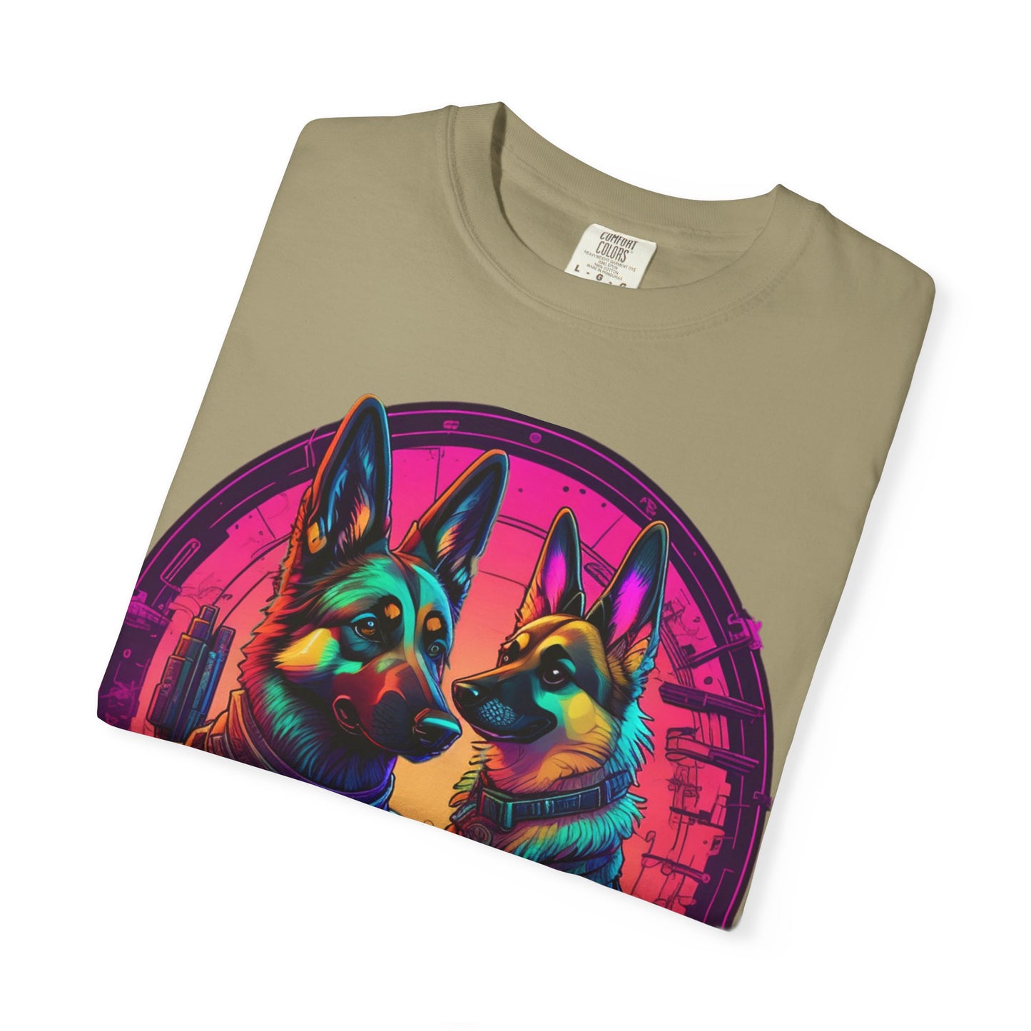 German Shepherd T-Shirt — Neon Retro Dog Duo Graphic Tee