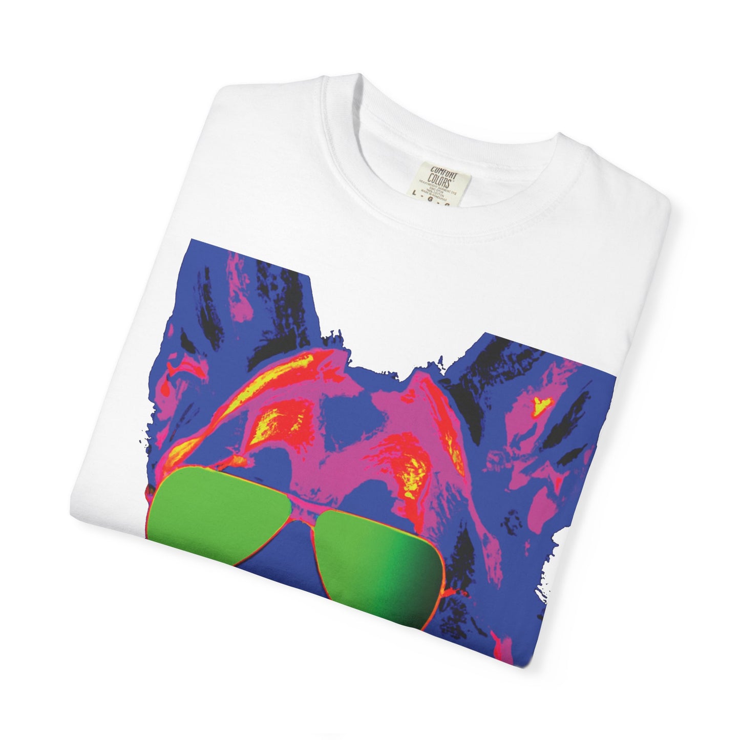 Cool Neon German Shepherd T-Shirt with Sunglasses – Retro Pop Art Dog Tee