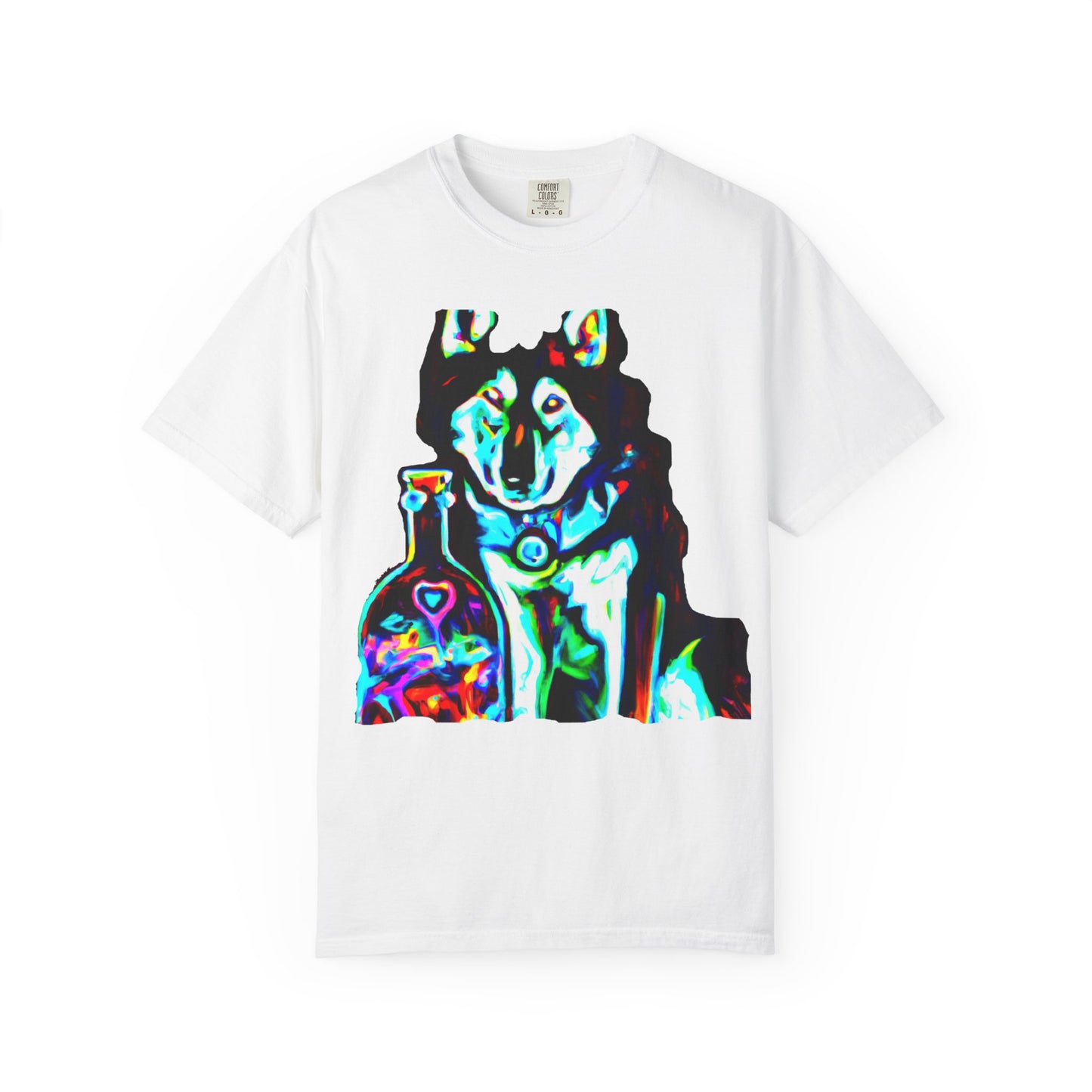 Psychedelic Husky T-Shirt — Colorful Neon Dog Graphic Tee