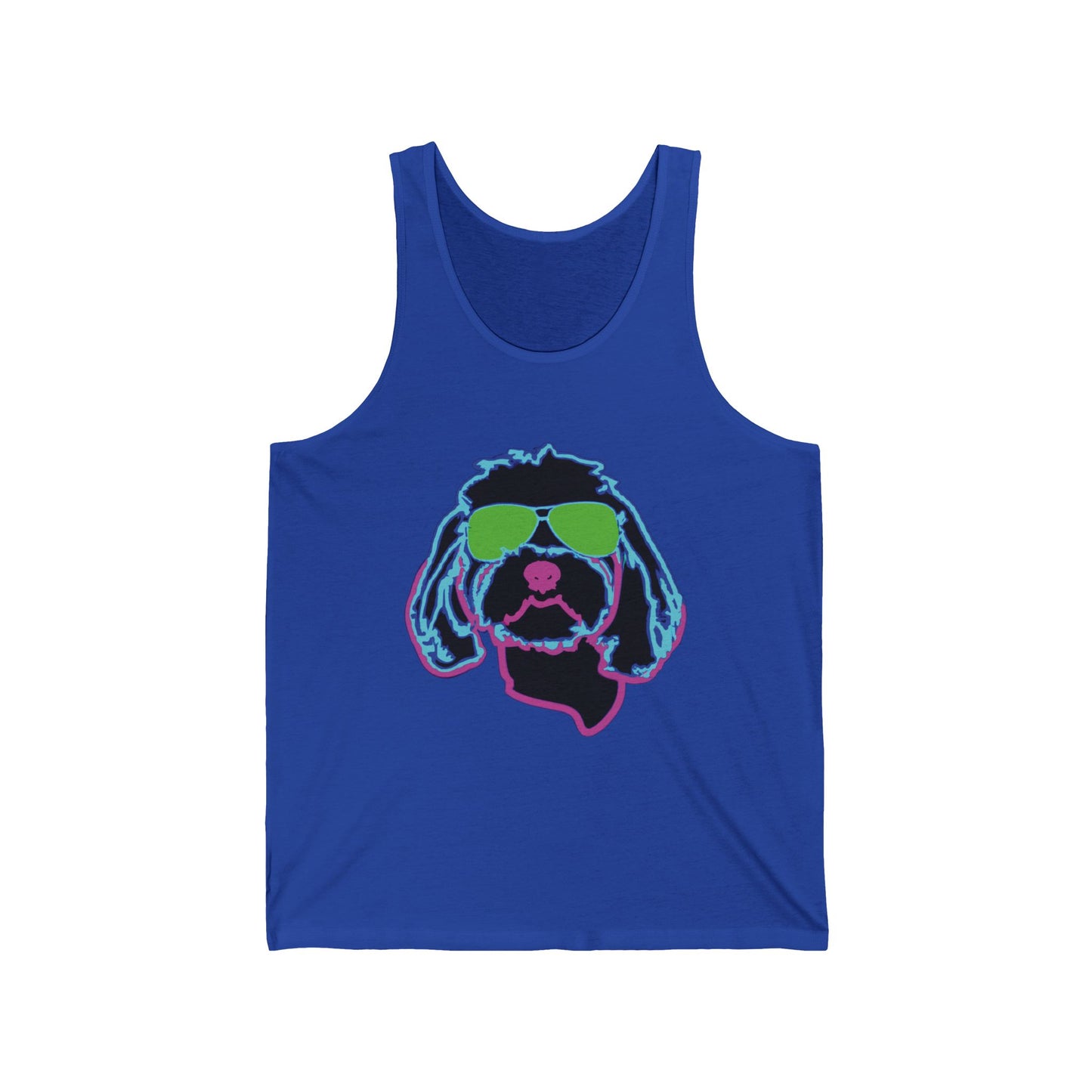 Cool Dog Sunglasses Tank Top — Neon Retro Puppy Graphic