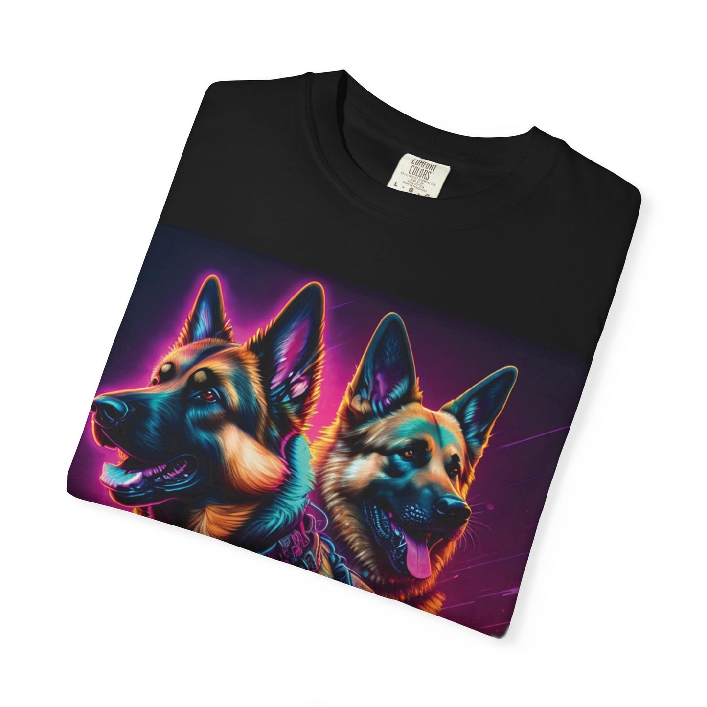 Neon K9 Duo T-Shirt — Cyber German Shepherds Graphic Tee