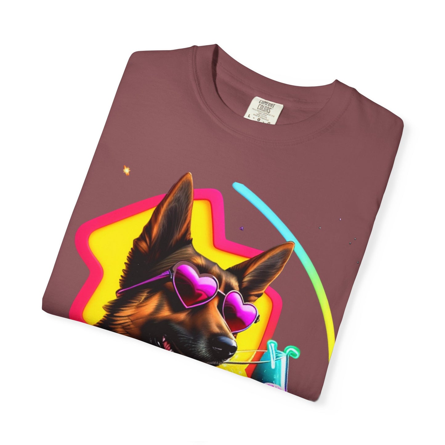 Dog Summer Tee — German Shepherd with Sunglasses & Drink