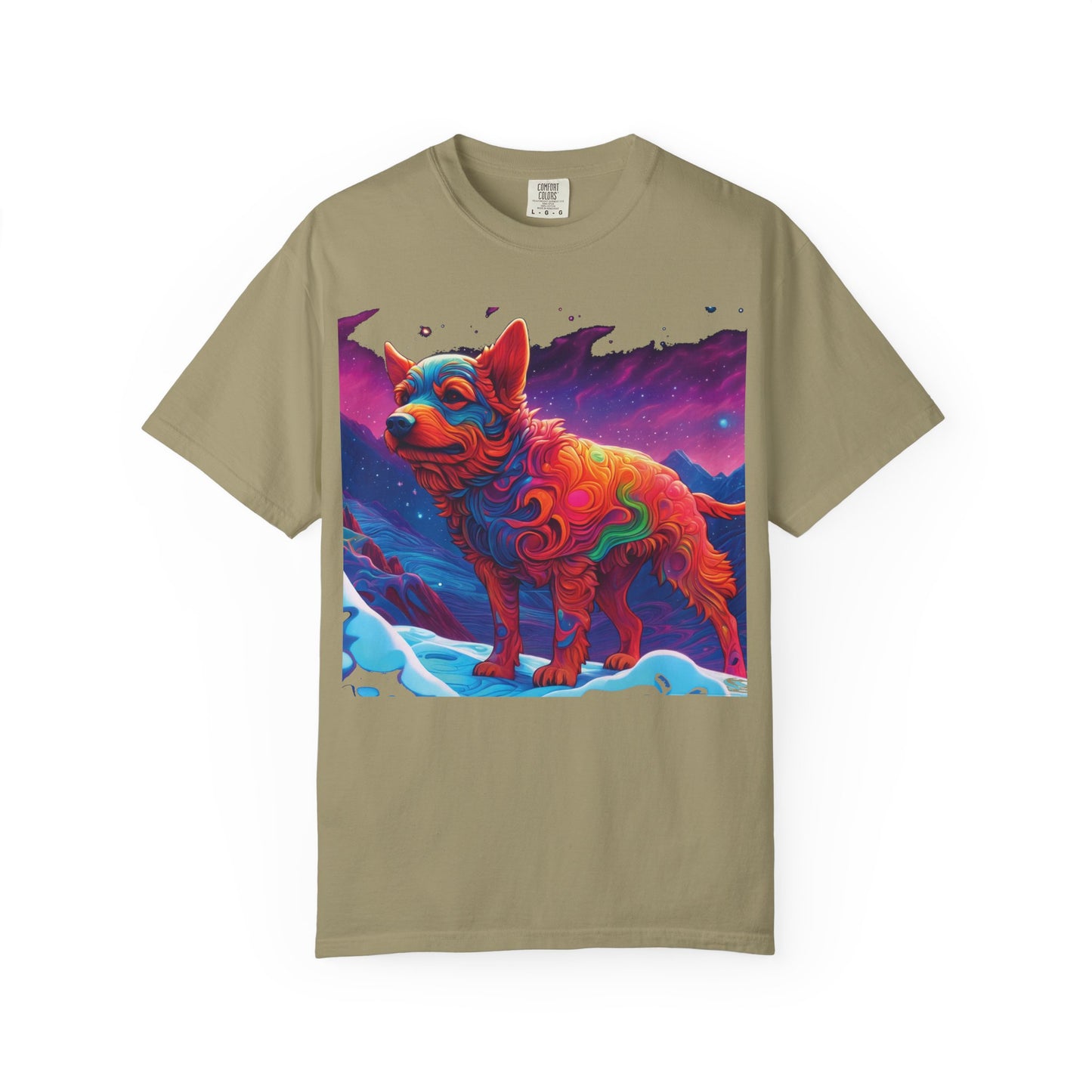 Psychedelic Fox Dog T-Shirt — Vibrant Neon Animal Art Tee (Includes PLURROUT.com Back Print)