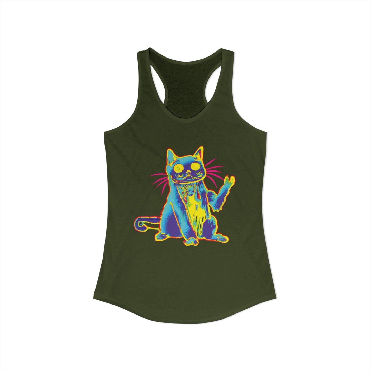 Trippy Cat 'Hi' Racerback Tank — Women's Graphic Tank Top