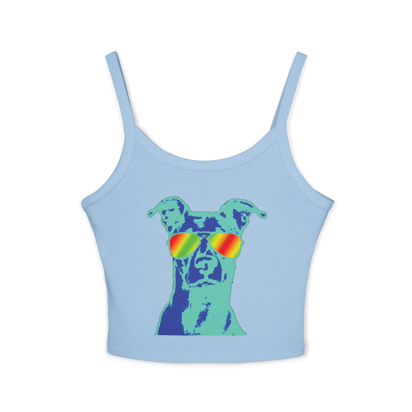 Dog Sunglasses Crop Tank Top — Colorful Summer Pup Graphic