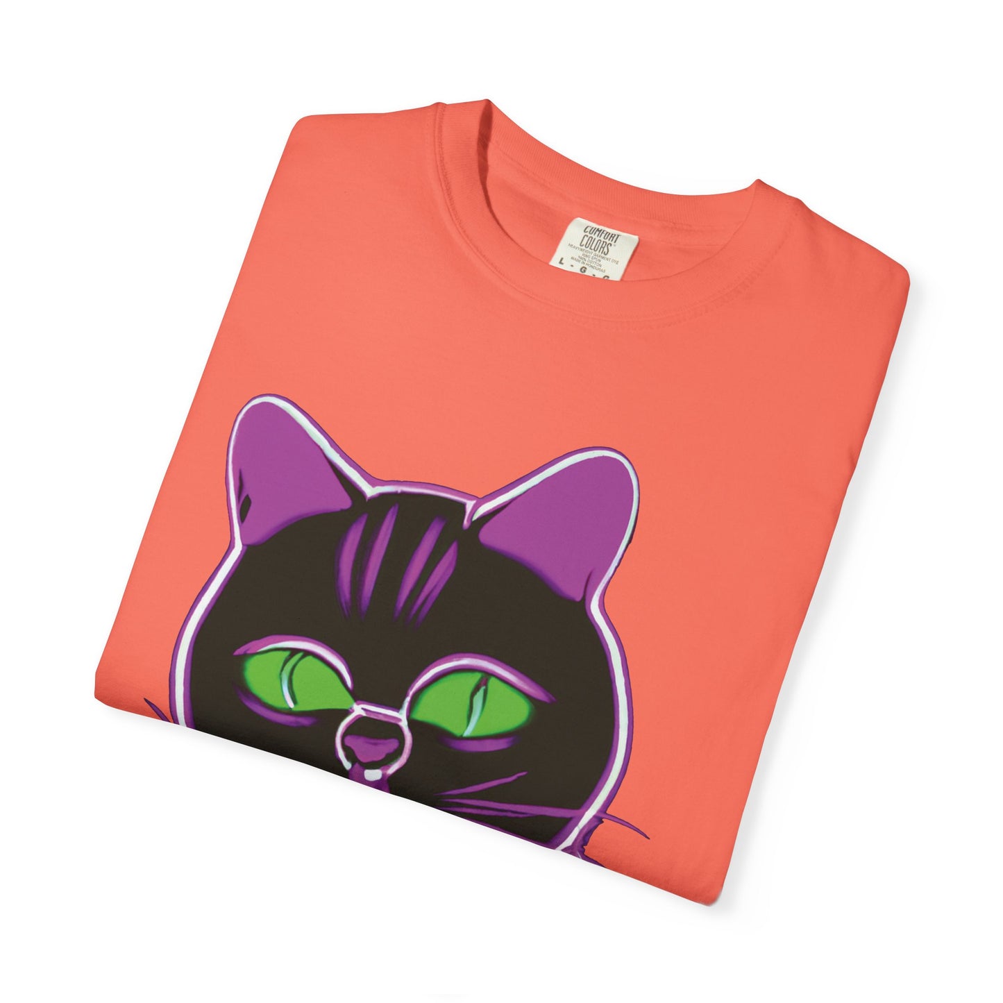 Neon Black Cat Graphic T-Shirt — Glow Green/Purple Cat Tee