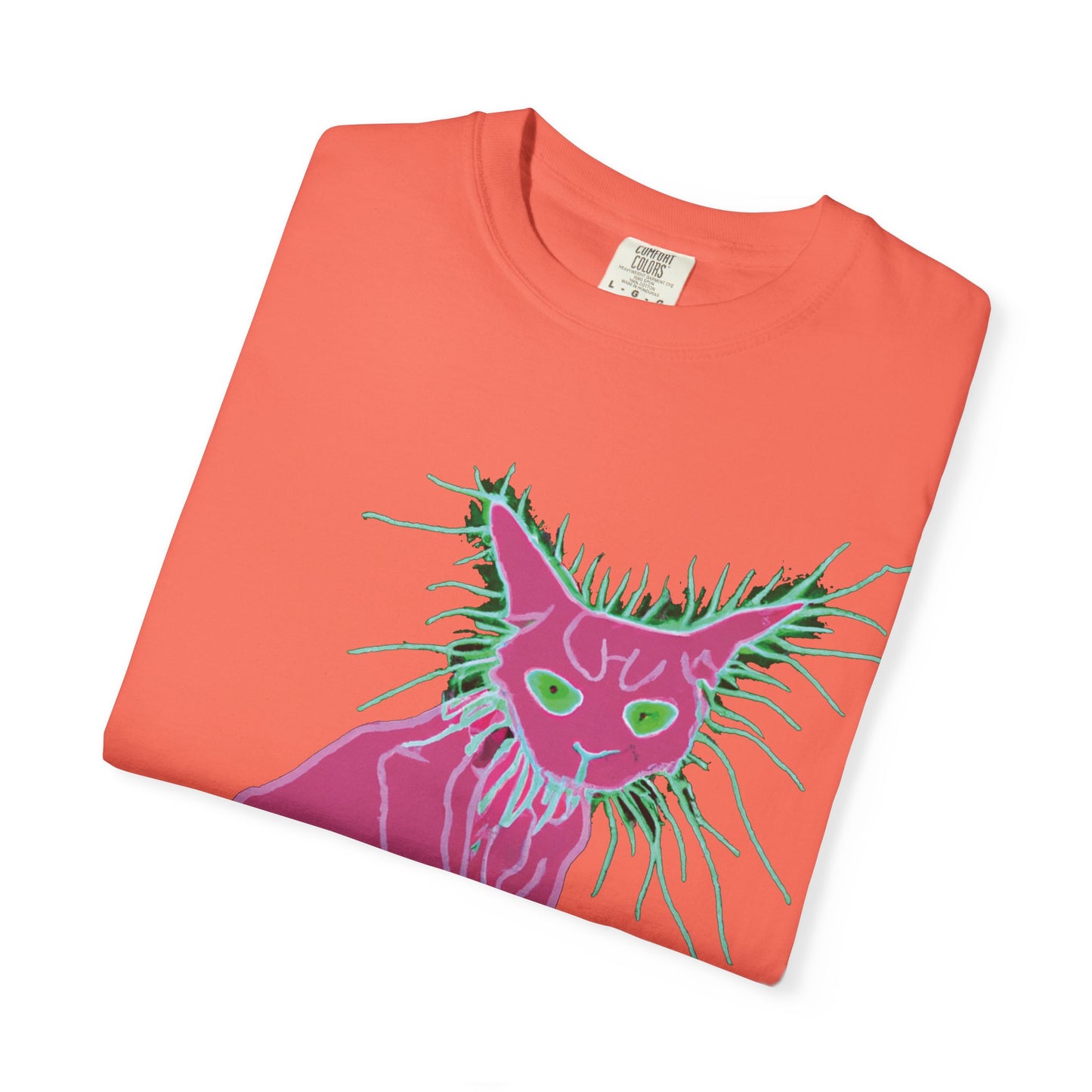 Sphynx Cat Graphic T-Shirt — Neon Pink & Green Punk Cat Design