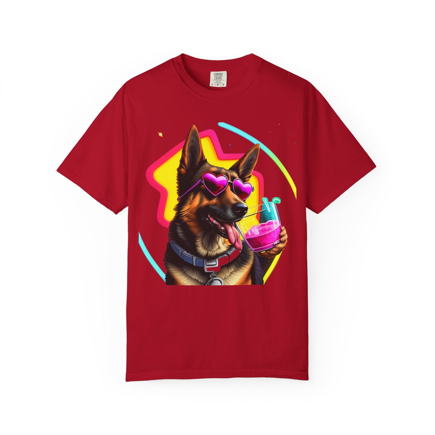 Dog Summer Tee — German Shepherd with Sunglasses & Drink