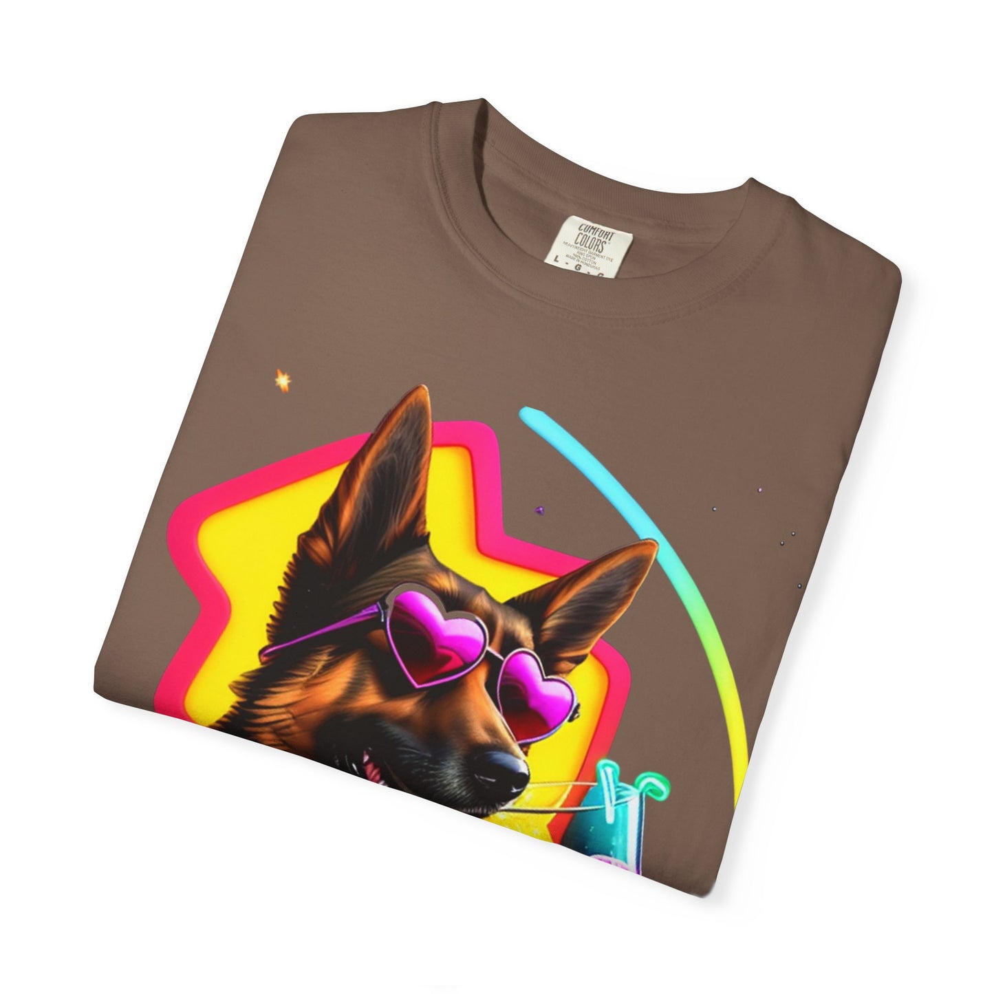 Dog Summer Tee — German Shepherd with Sunglasses & Drink