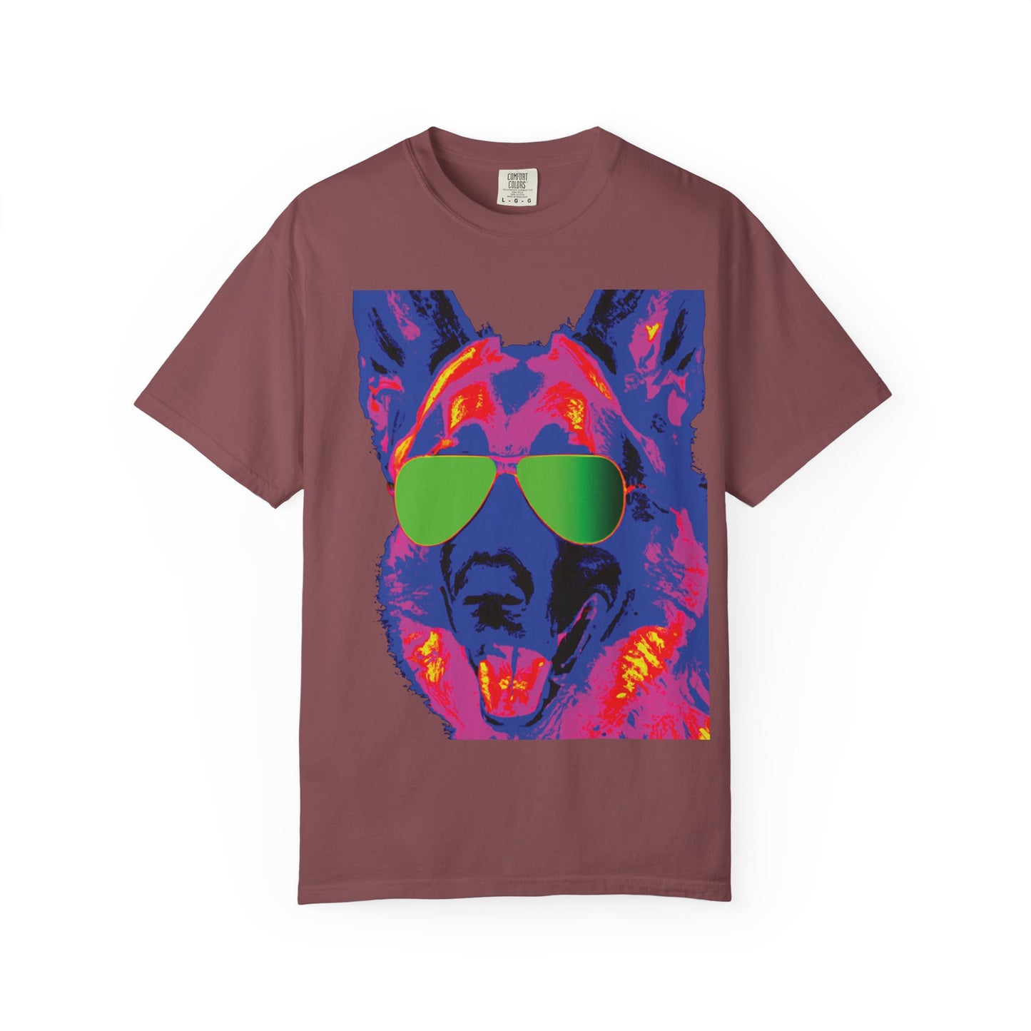 Cool Neon German Shepherd T-Shirt with Sunglasses – Retro Pop Art Dog Tee
