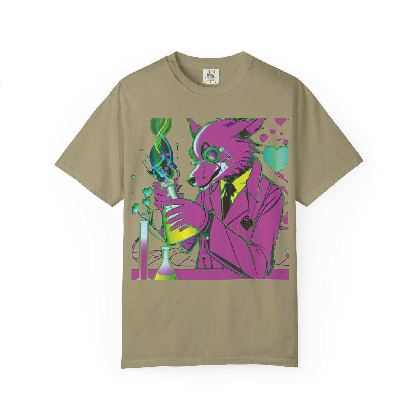 Wolf Chemist Graphic T-Shirt — Neon Vibe Animal Scientist Tee