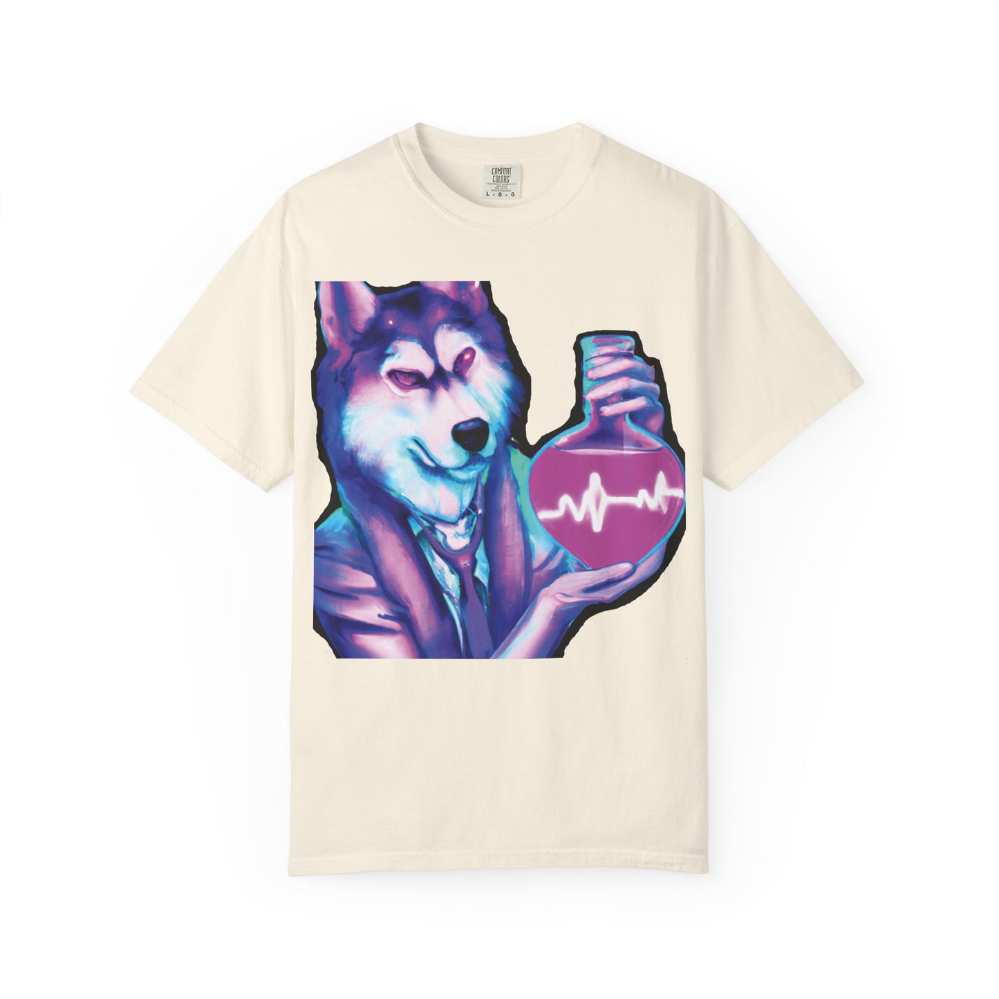 Husky Chemist T-Shirt — Neon Vial Heartbeat Graphic Tee
