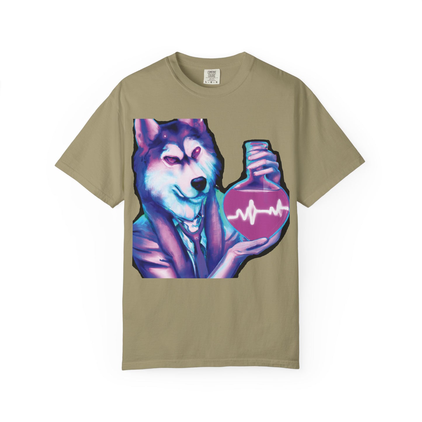 Husky Chemist T-Shirt — Neon Vial Heartbeat Graphic Tee