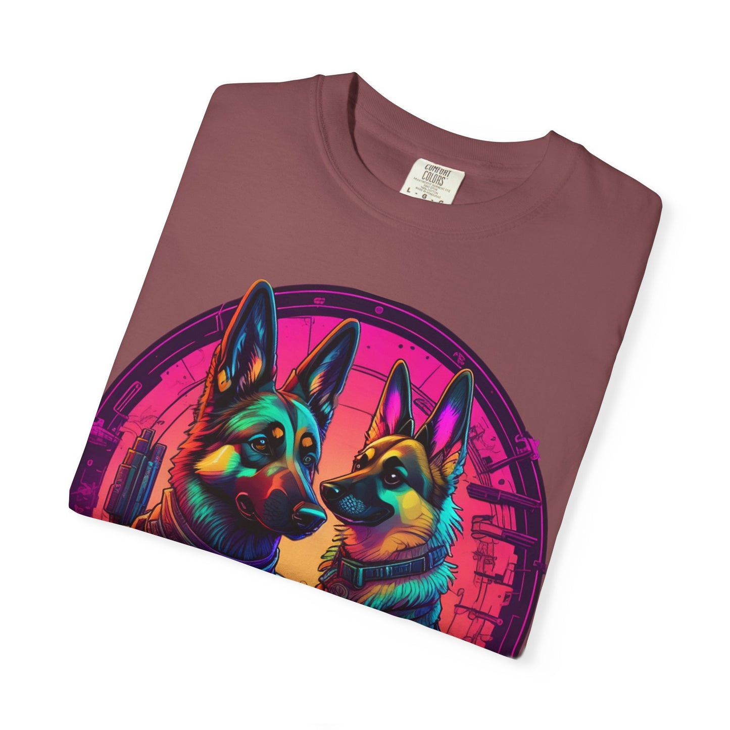 German Shepherd T-Shirt — Neon Retro Dog Duo Graphic Tee