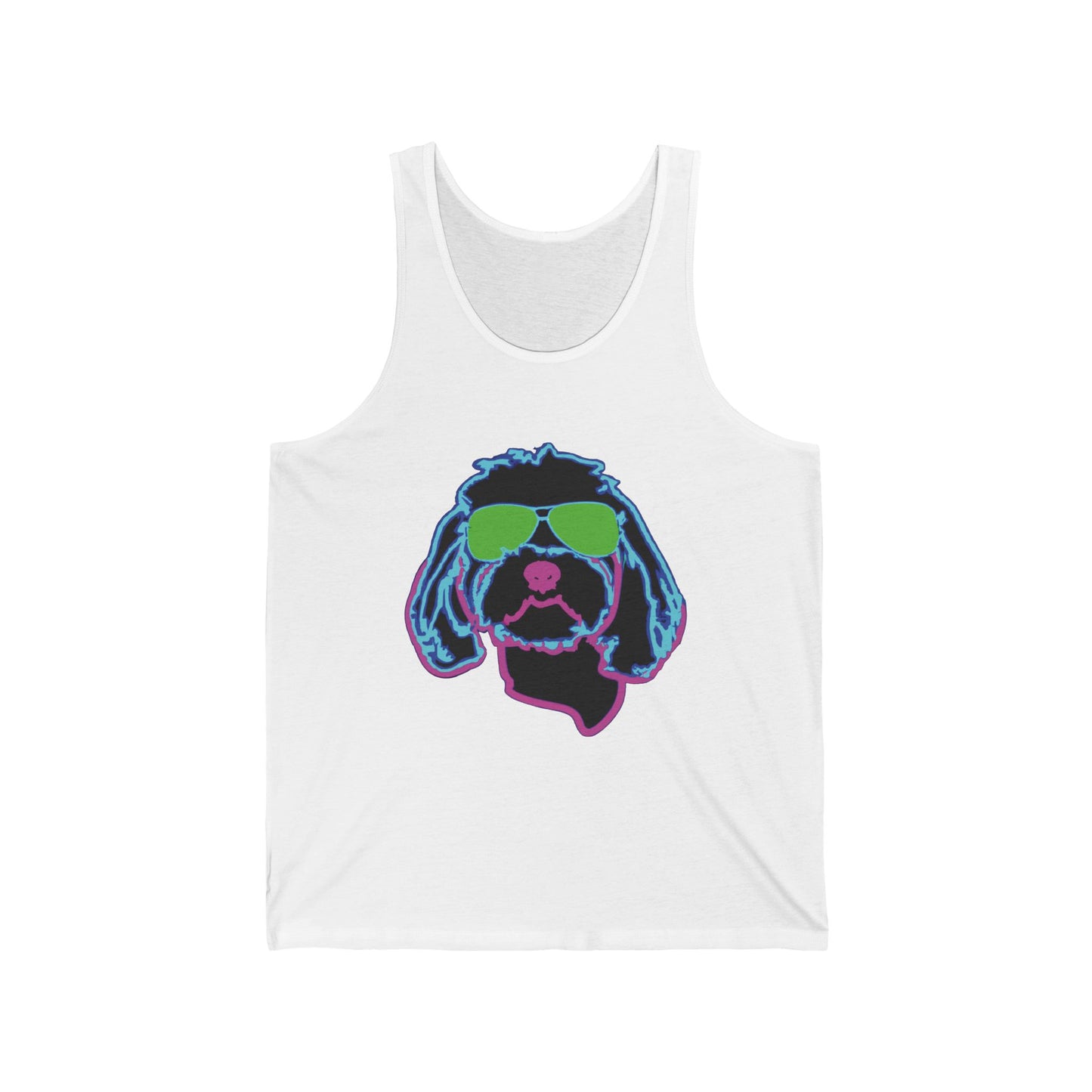 Cool Dog Sunglasses Tank Top — Neon Retro Puppy Graphic