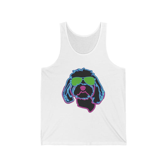 Cool Dog Sunglasses Tank Top — Neon Retro Puppy Graphic